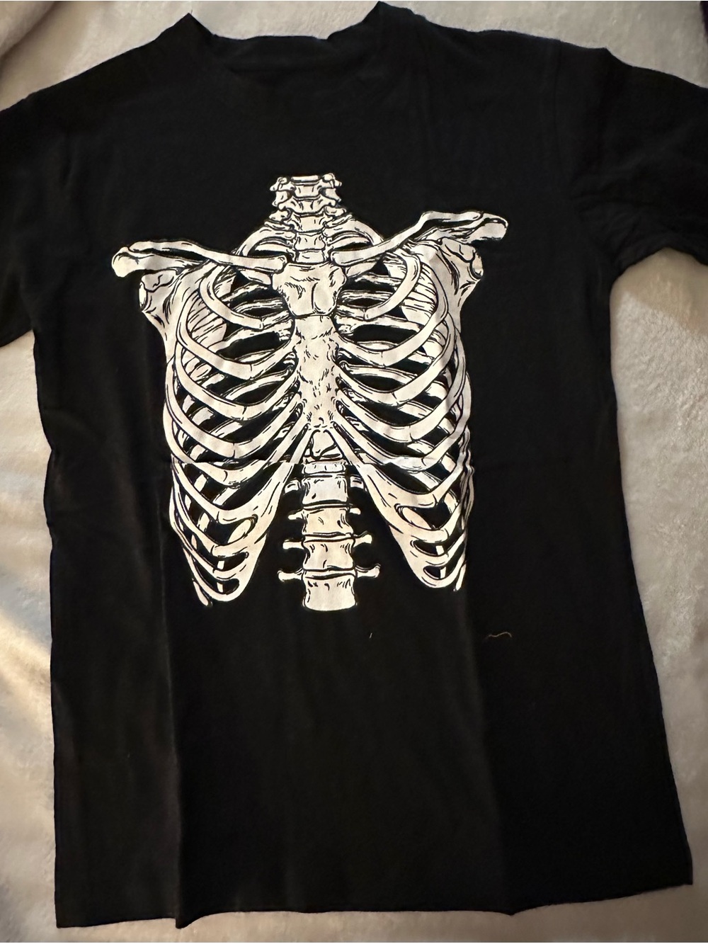 Kids Black Short Sleeve Tee with White Skeleton Ribcage Graphic